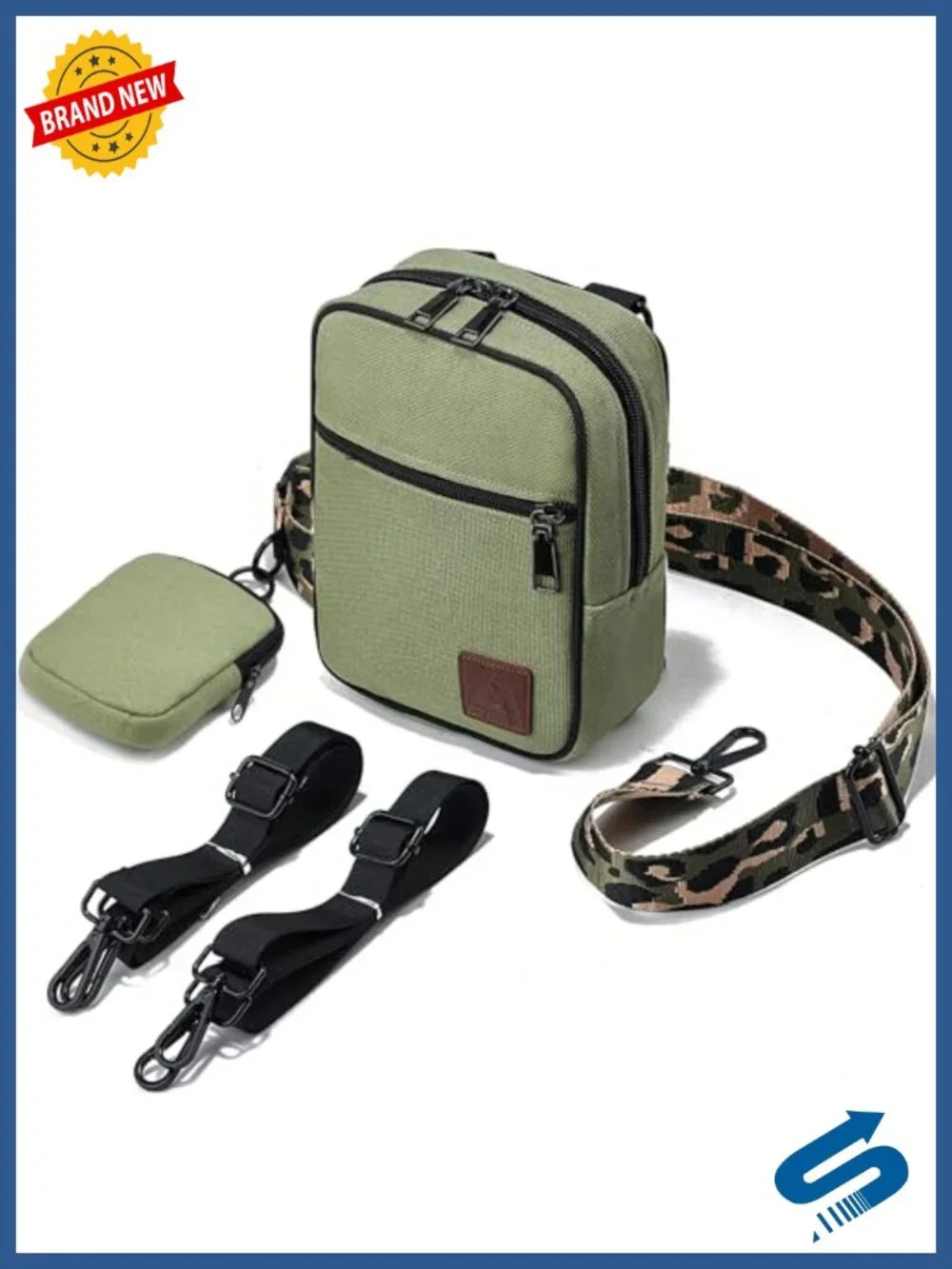 5-Way Convertible Crossbody Sling Bag with 3 Straps, Canvas, 14 Pockets